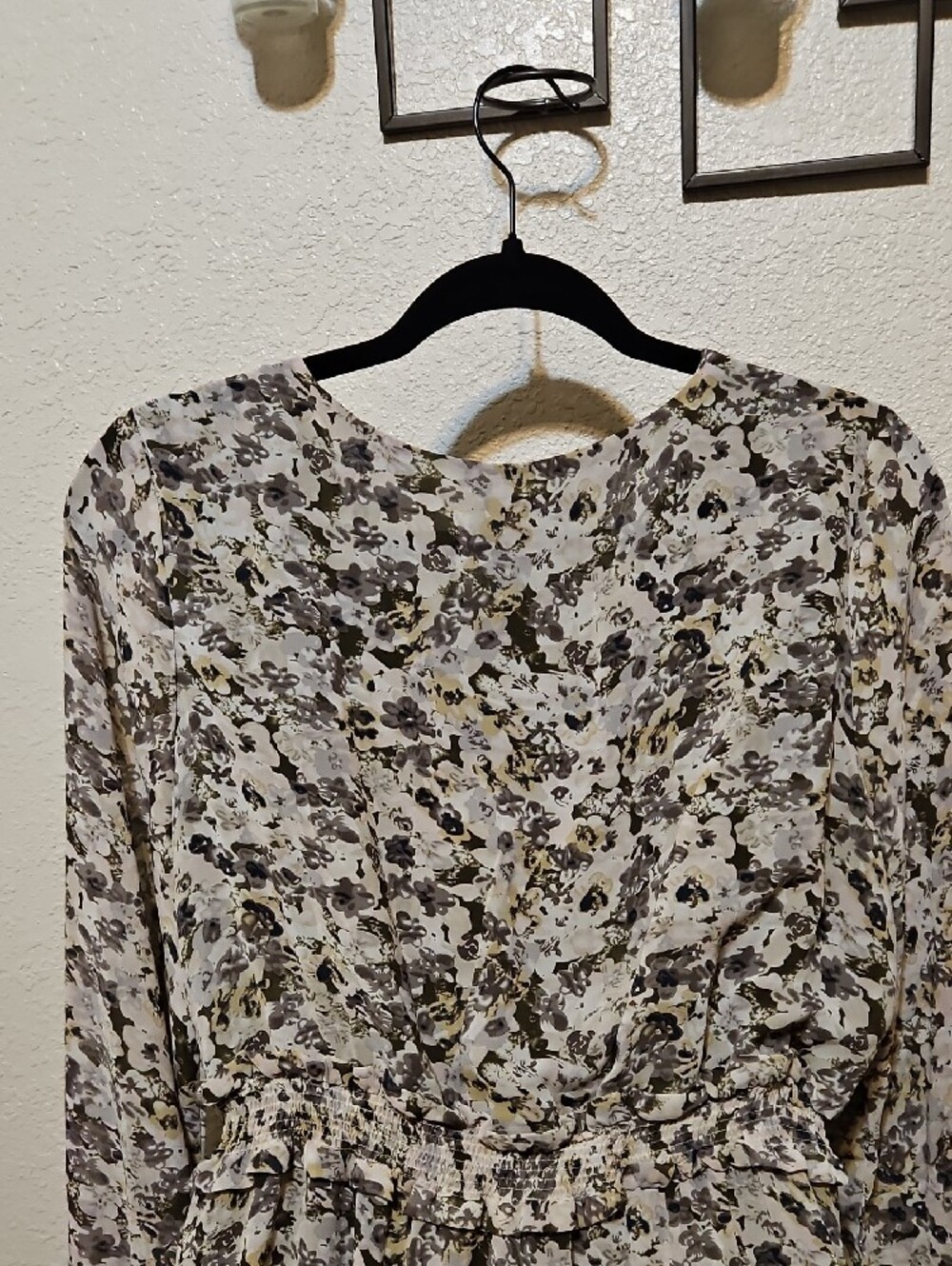 Hayden Olive & Cream Floral Long-Sleeve Wrap Midi Dress - Picture 6 of 9